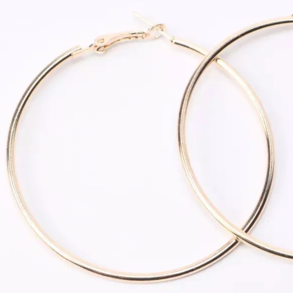 Yellow Gold Plated 1.5” Round Hoop Earrings - Picture 6 of 7